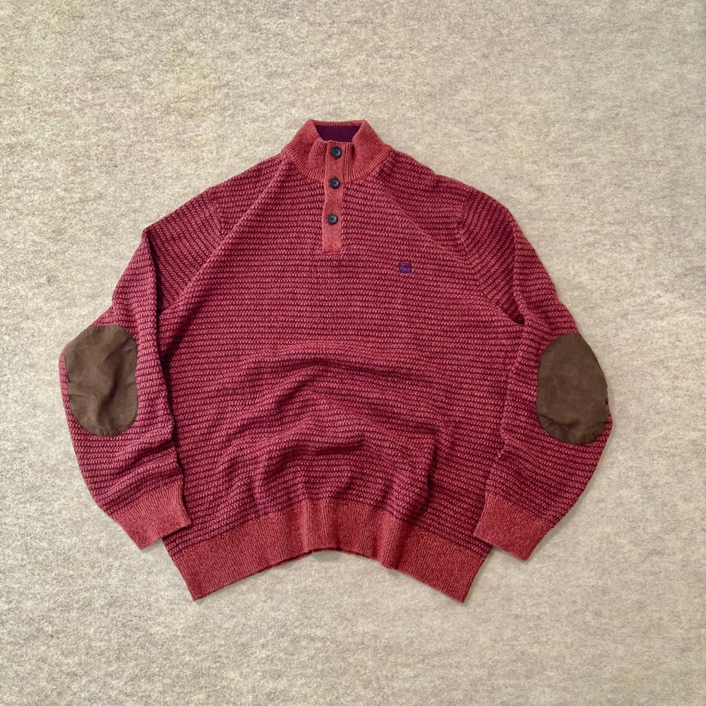 Chaps Red Marled Elbow Patch Mock Neck Knit Sweater Pullover XXL Preppy Academic